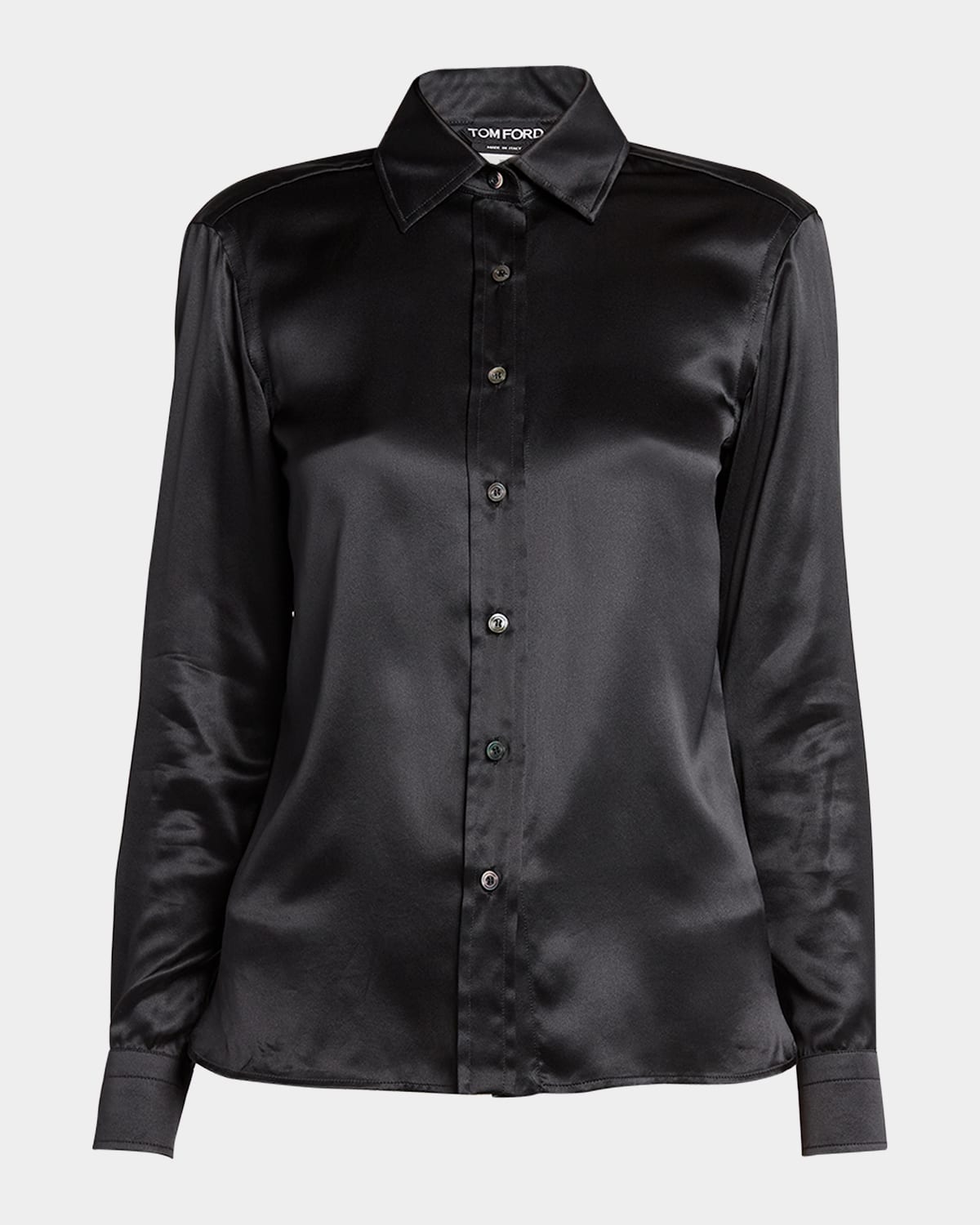 Tom Ford Button Up Silk Satin Shirt In Black