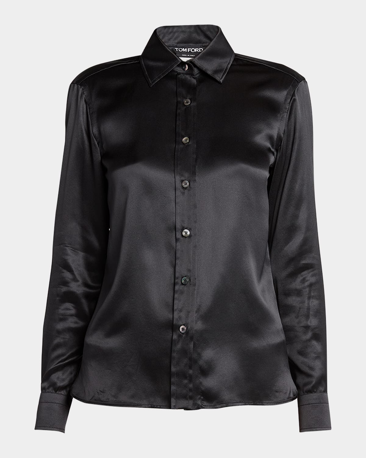 Shop Tom Ford Button Up Silk Satin Shirt In Black