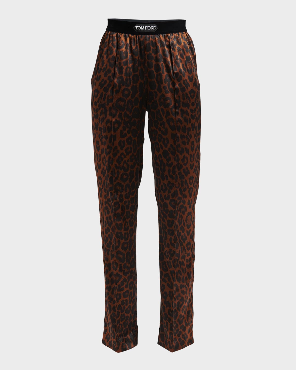 Shop Tom Ford Reflected Leopard Print Silk Signature Pajama Pants In Camel