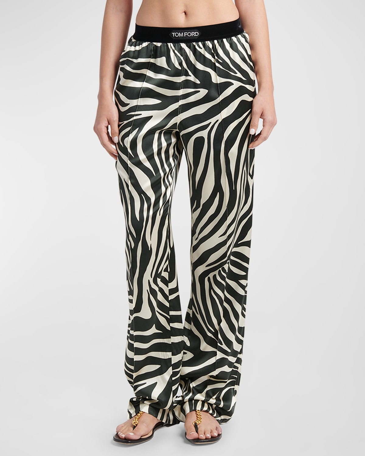Shop Tom Ford Optical Zebra-print Silk Pajama Pants In Ecru Black