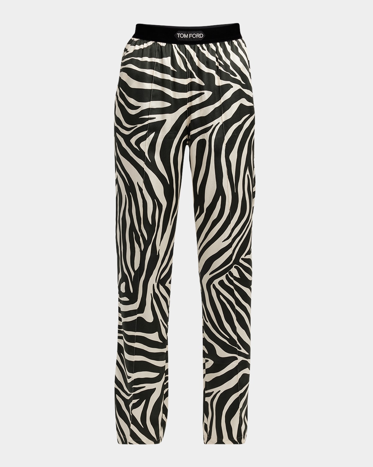 Tom Ford Zebra-print Silk-blend Satin Straight-leg Pants In Ecru Black