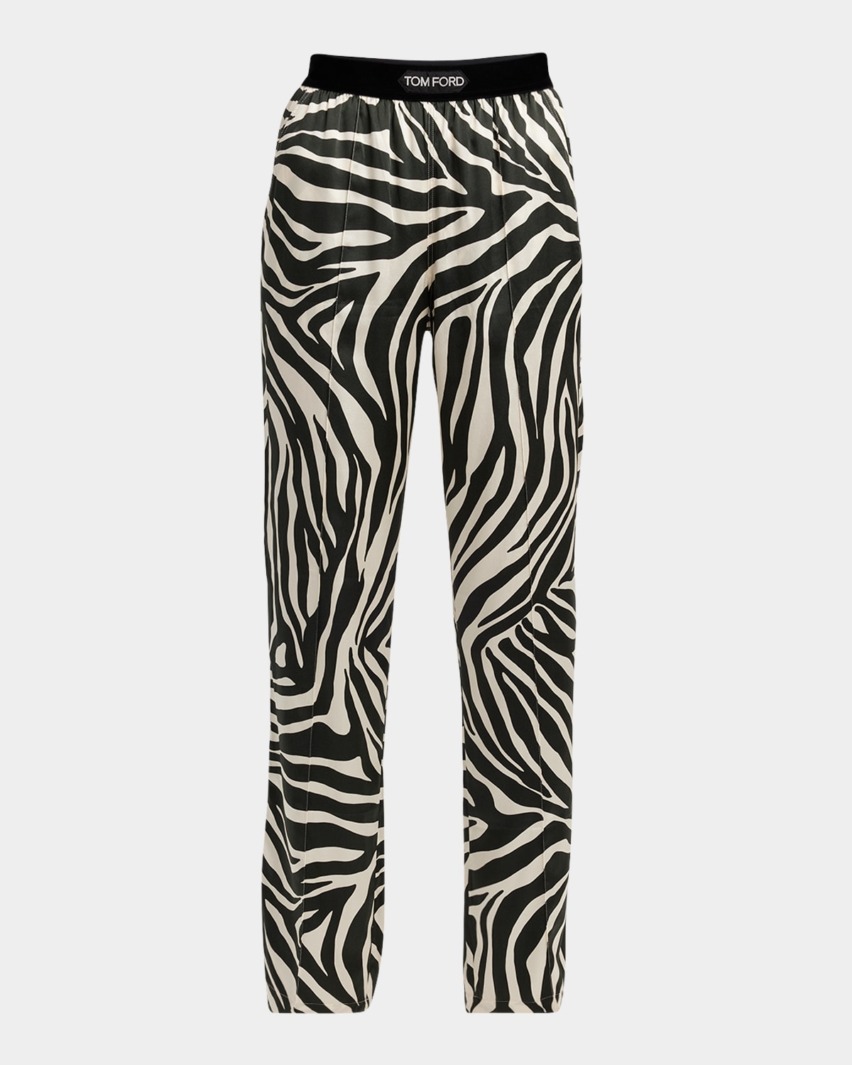 Shop Tom Ford Optical Zebra-print Silk Pajama Pants In Ecru Black