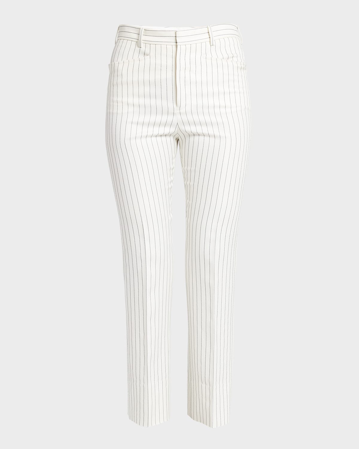 Shop Tom Ford Mid-rise Pinstripe Straight-leg Ankle Tailored Pants In Ecrublack