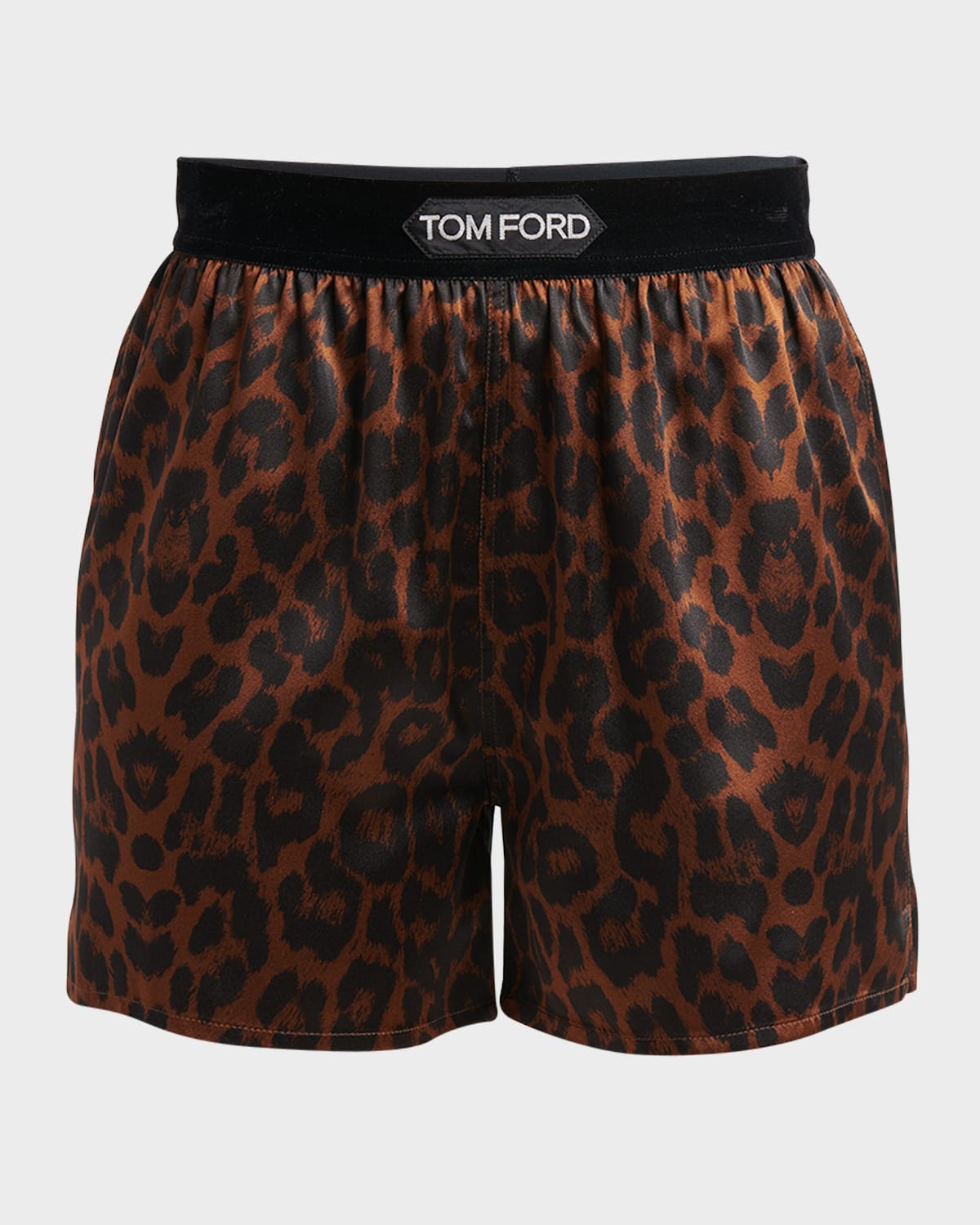 Tom Ford Logo Leopard Print Shorts In Camel