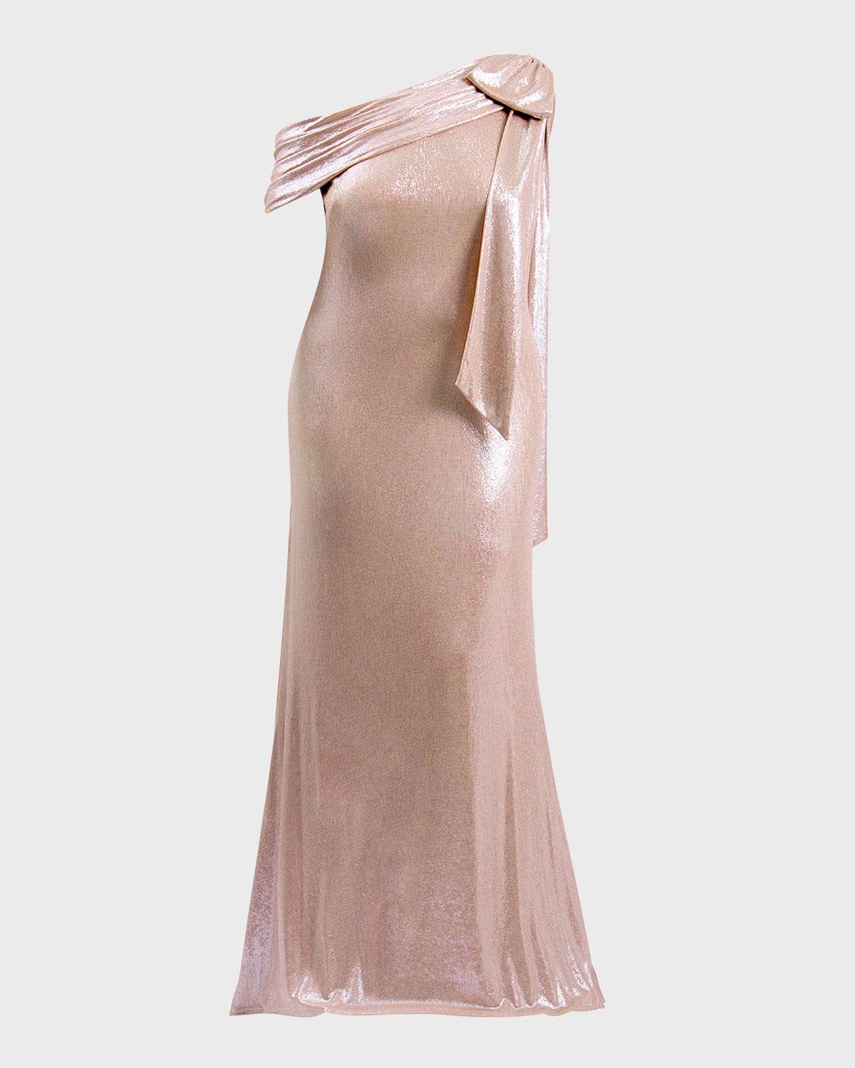 Shop Tadashi Shoji Plus Size One-shoulder Metallic Jersey Gown In Antique Pink