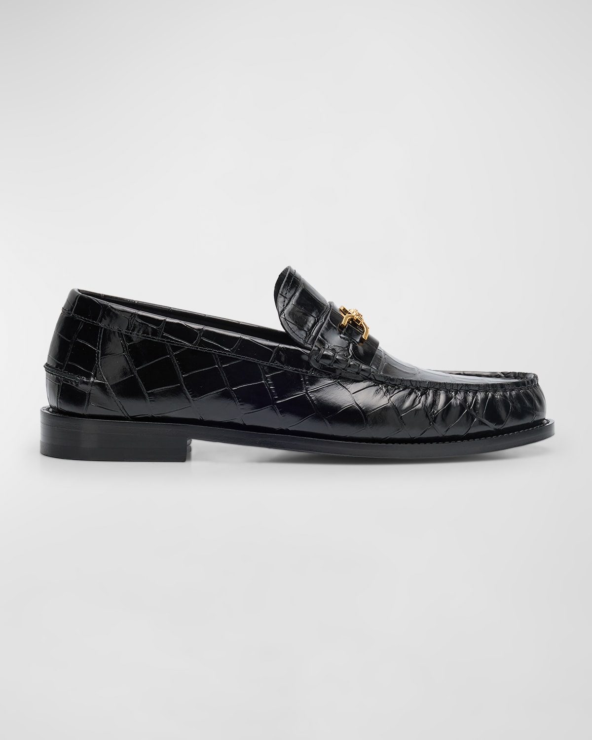 Men's Croc-Effect Medusa Coin Bit Loafers