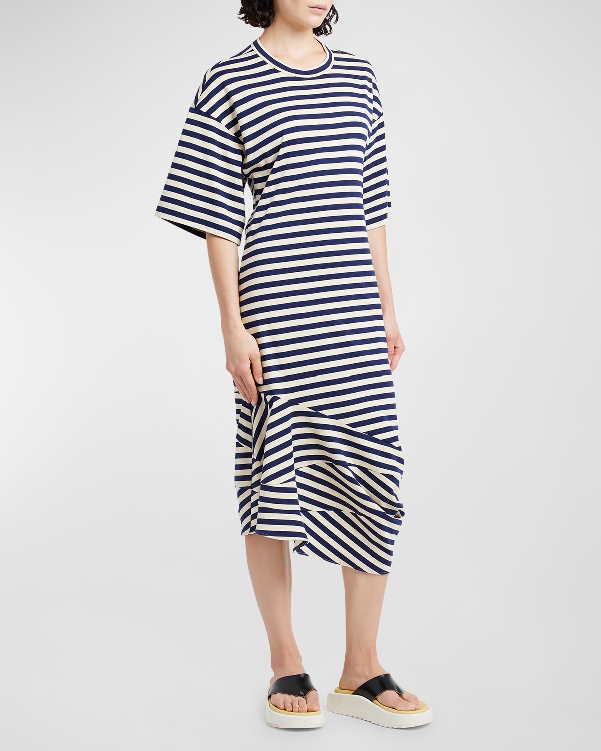 Patchwork Striped Short-Sleeve Midi T-Shirt Dress