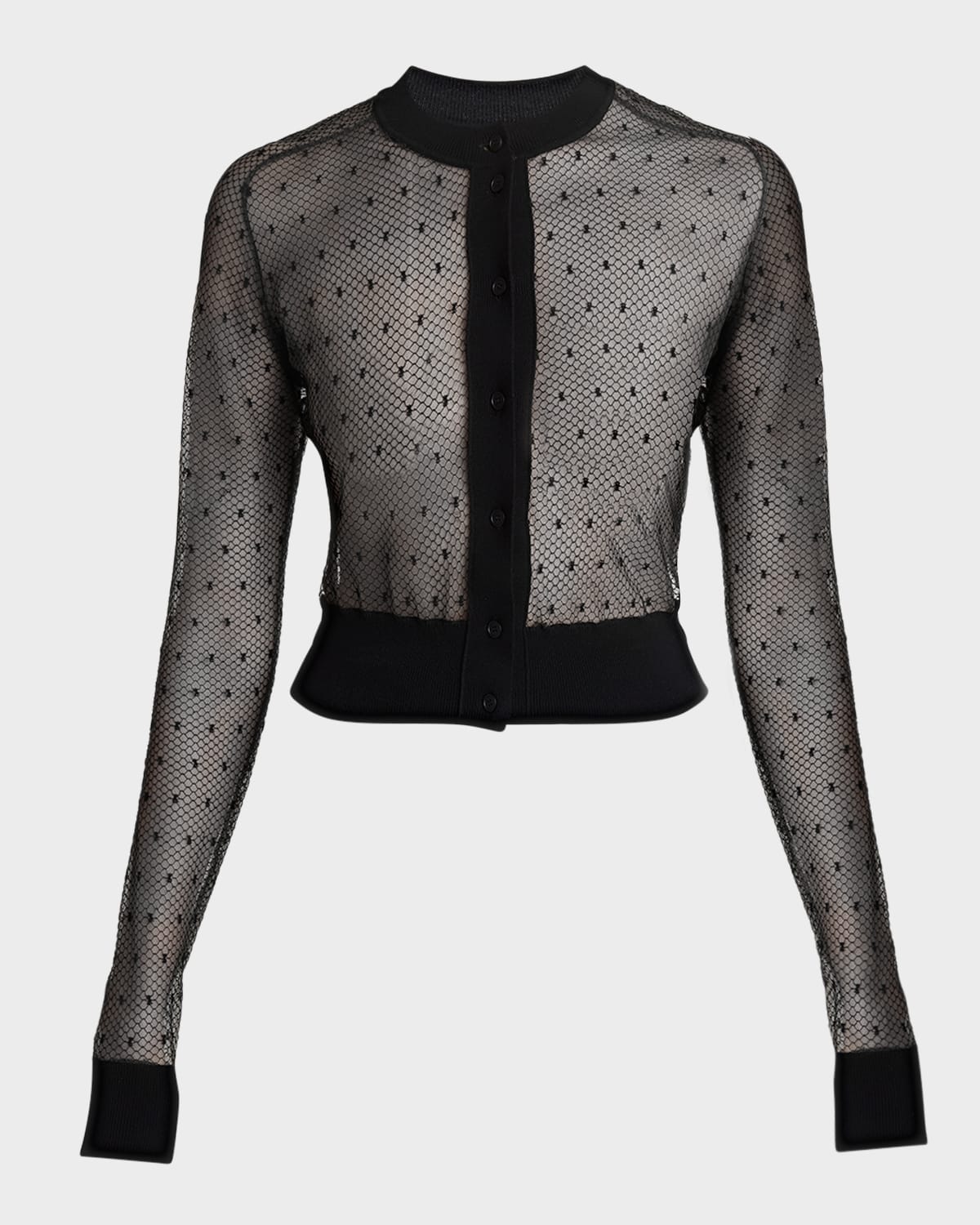 Shop Alaïa Sheer Swiss Dot Crop Cardigan In Noir Alaia