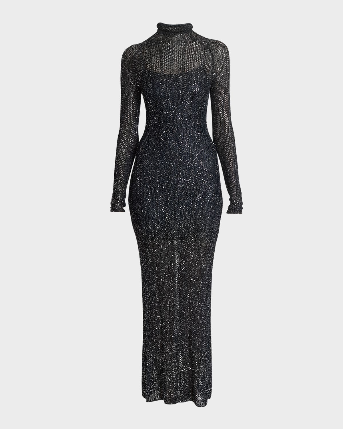 ALAÏA OPEN-KNIT SEQUIN MAXI DRESS