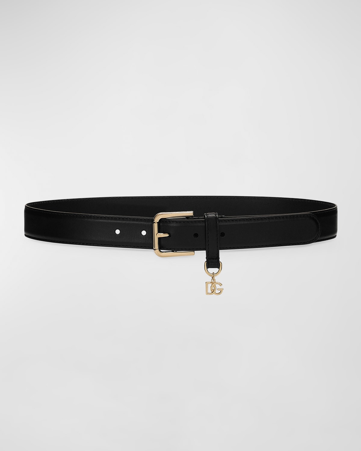 Dolce & Gabbana Dg Charm Smooth Leather & Brass Belt In Nero