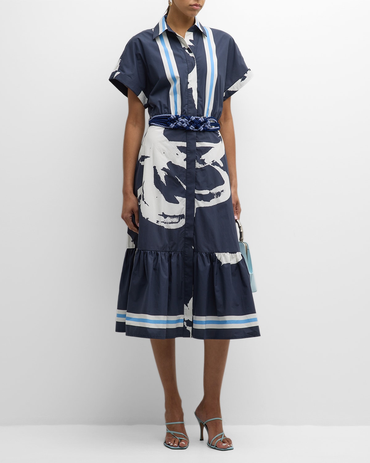 Loni Abstract-Print Belted Midi Shirtdress