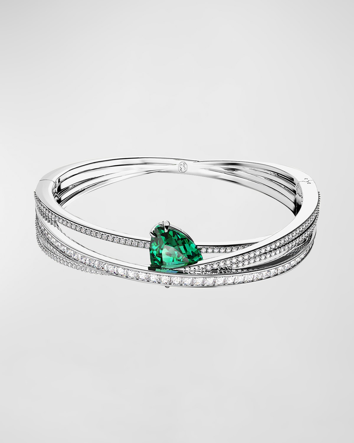 Hyperbola Mix-Cut Crystal Pave Bangle Bracelet with Pear-Cut Green Crystal