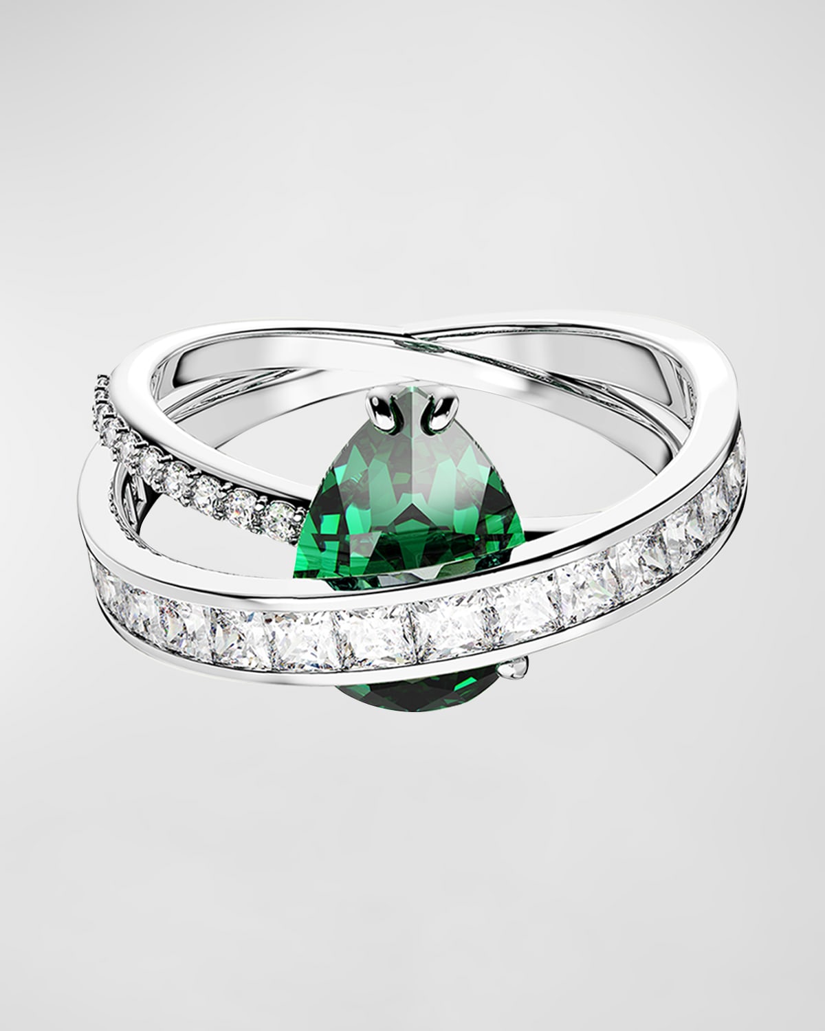 Swarovski Hyperbola Rhodium-plated Mix-cut Crystal Double Band Statement Ring In Green