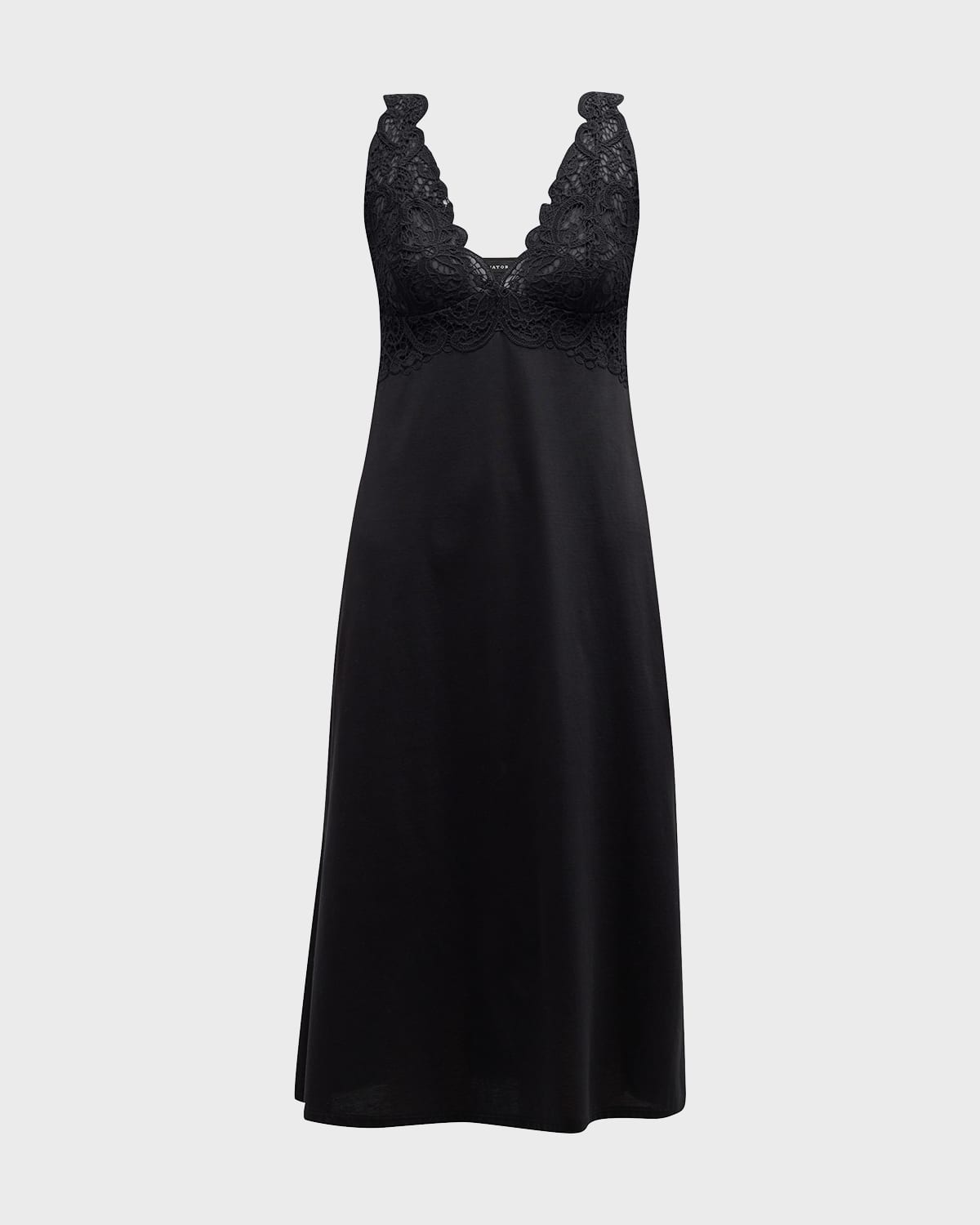 Natori Bliss Harmony Lace-trim Cotton Nightgown In Black