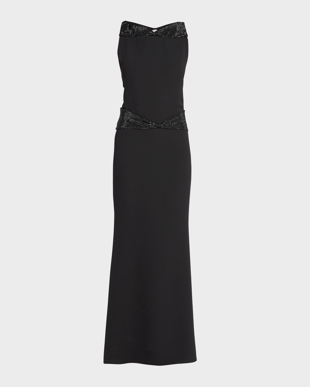 Shop Giorgio Armani Crystal Back Cutout Trumpet Silk Gown In Solid Black