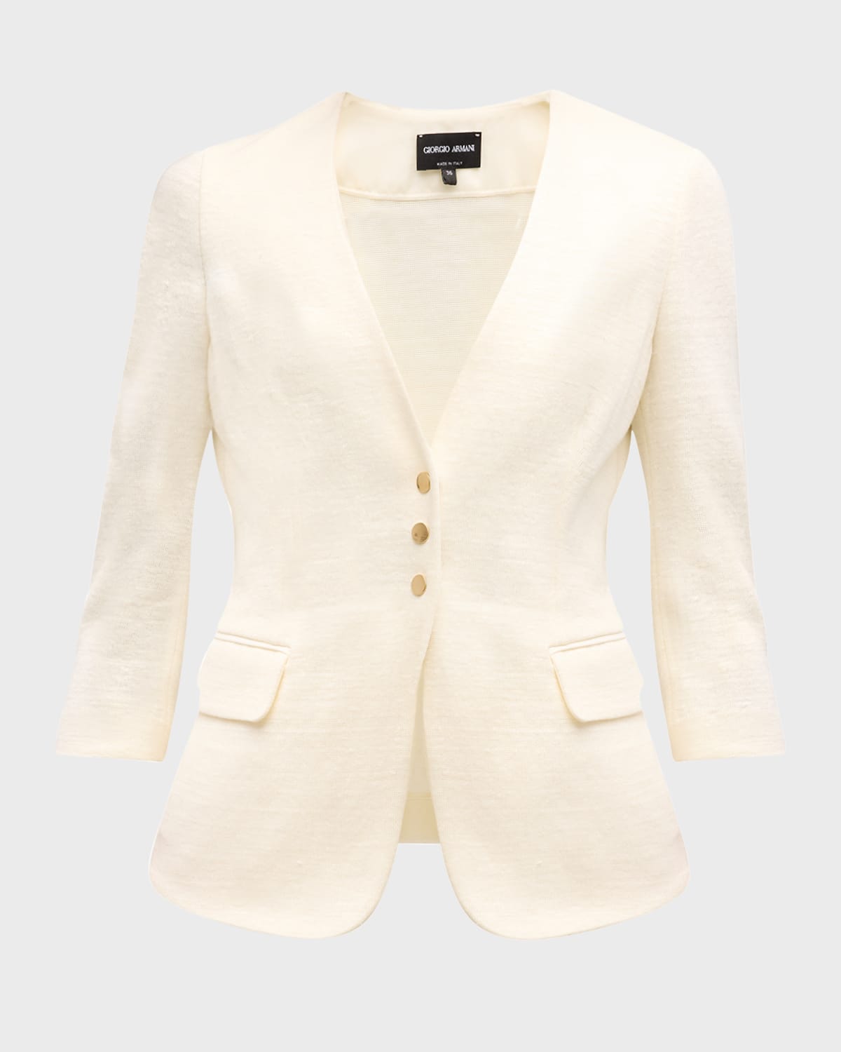 Giorgio Armani Snap Button Three-quarter-sleeve Viscose Blazer In Solid White