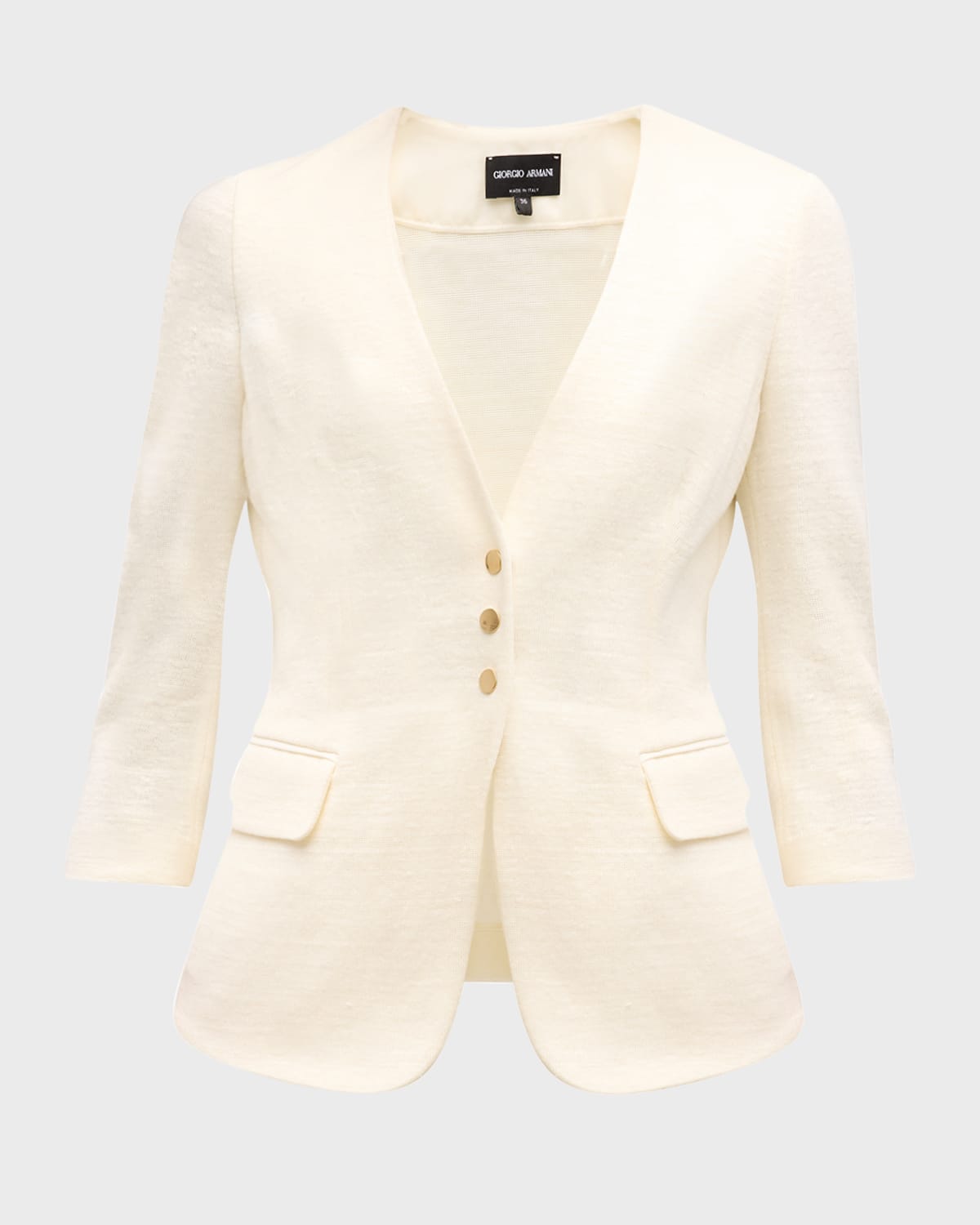 Shop Giorgio Armani Snap Button Three-quarter-sleeve Viscose Blazer In Solid White