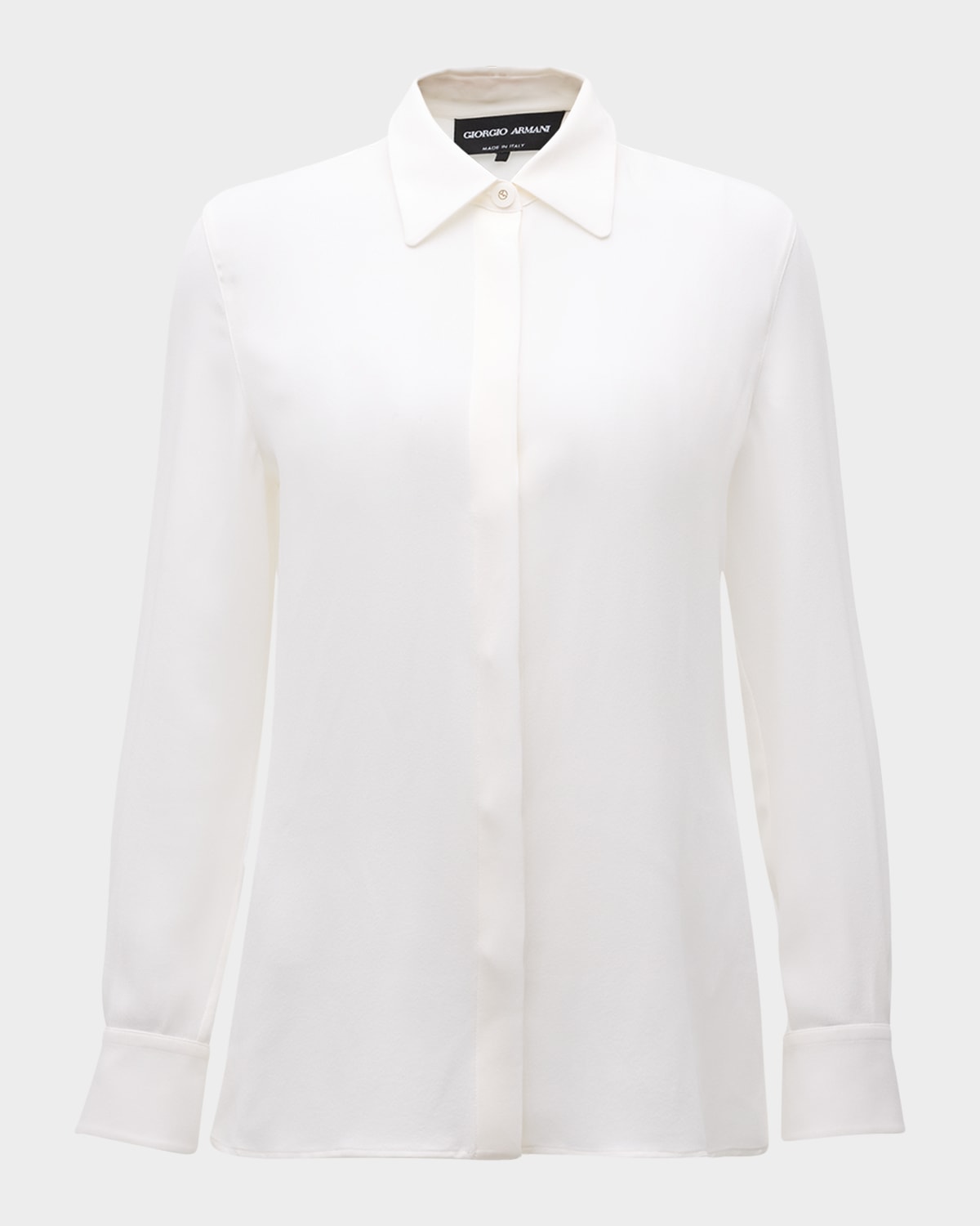 Giorgio Armani Classic Button Down Silk Blouse In Solid White