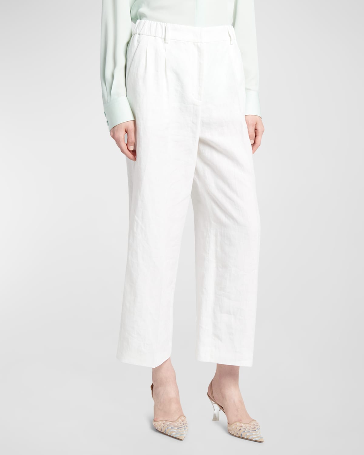 Giorgio Armani Linen Straight-leg Trousers In Solid White