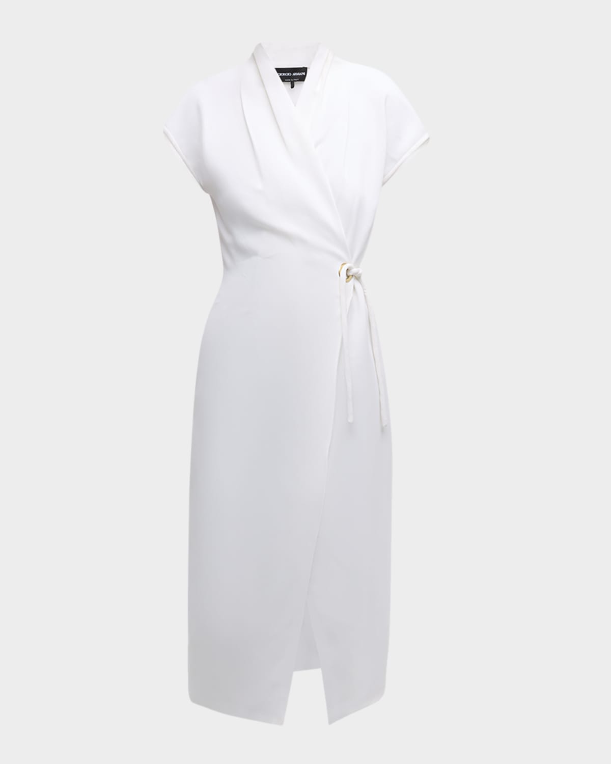 Giorgio Armani Silk Wrap Midi Dress With Tie Detail In White