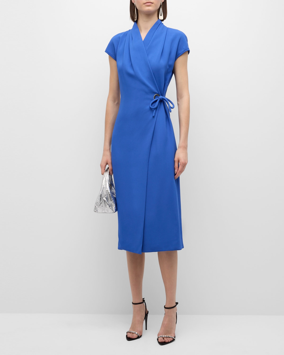 Shop Giorgio Armani Wrap Midi Dress With Tie Detail In Deep Blue