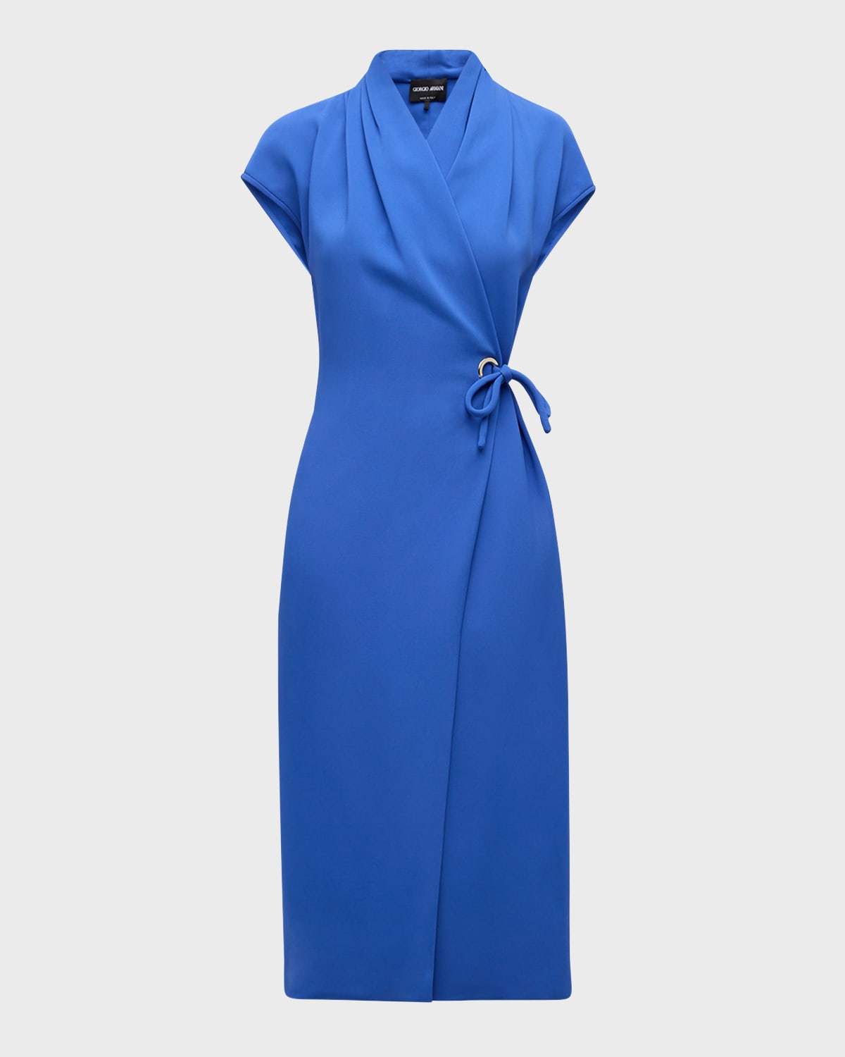 Giorgio Armani Wrap Midi Dress With Tie Detail In Deep Blue