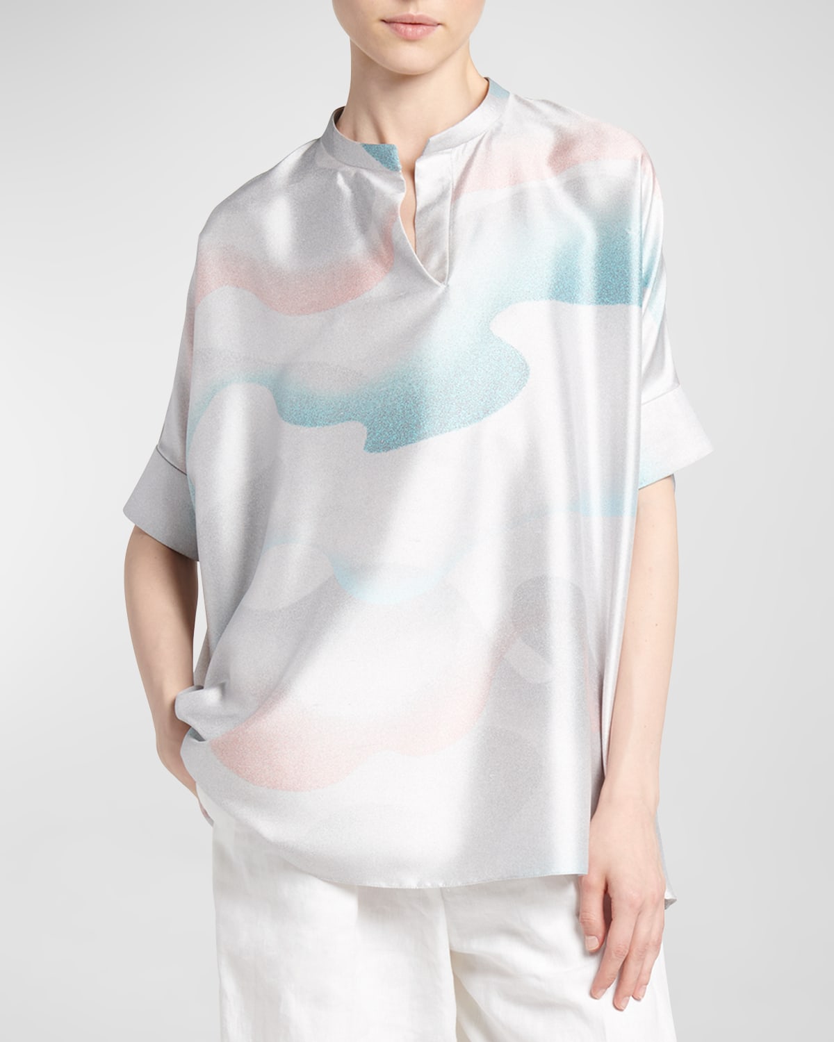 Giorgio Armani Wave-print Oversized Silk Blouse In Multi