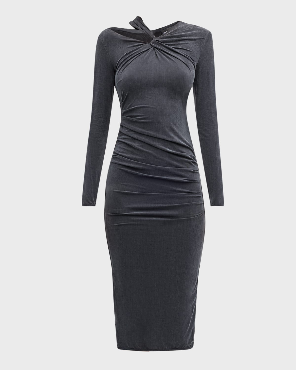 Shop Giorgio Armani Cutout Viscose Jersey Body-con Midi Dress In Dark Grey