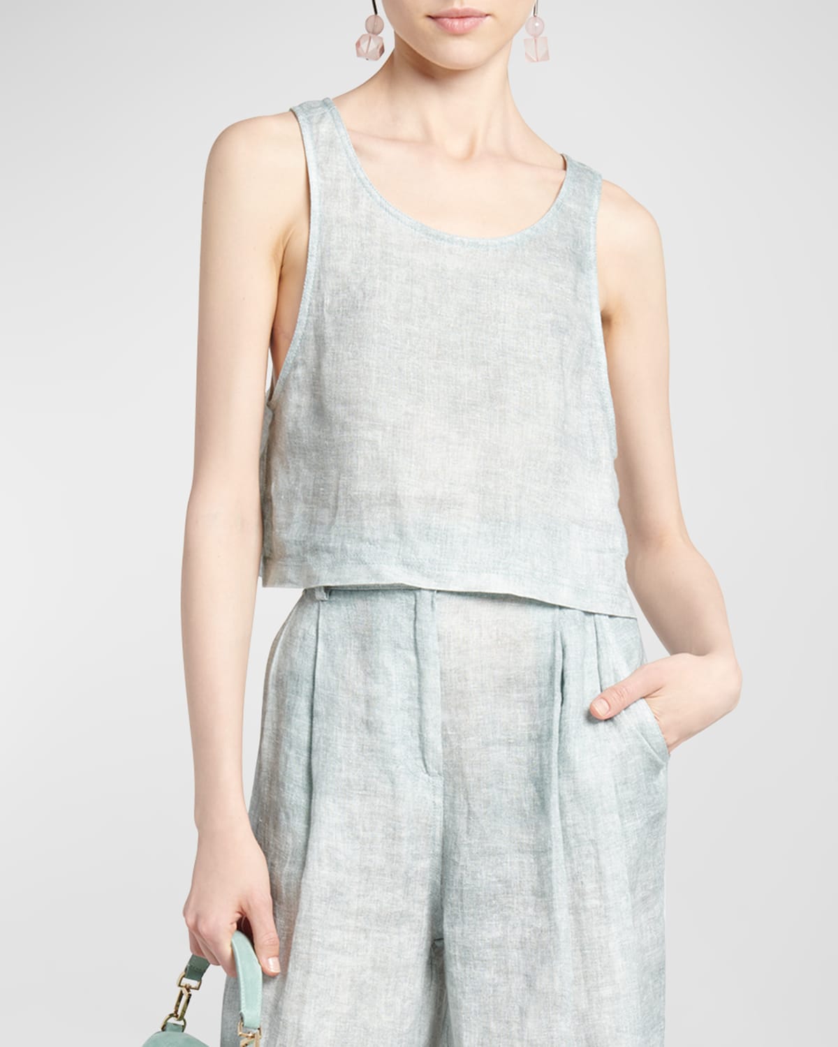 Shop Giorgio Armani Linen Denim Effect Tank Top In Mint