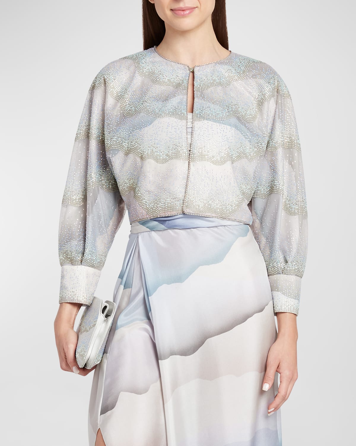 Shop Giorgio Armani Crystal Printed Silk Bolero Jacket In Multi
