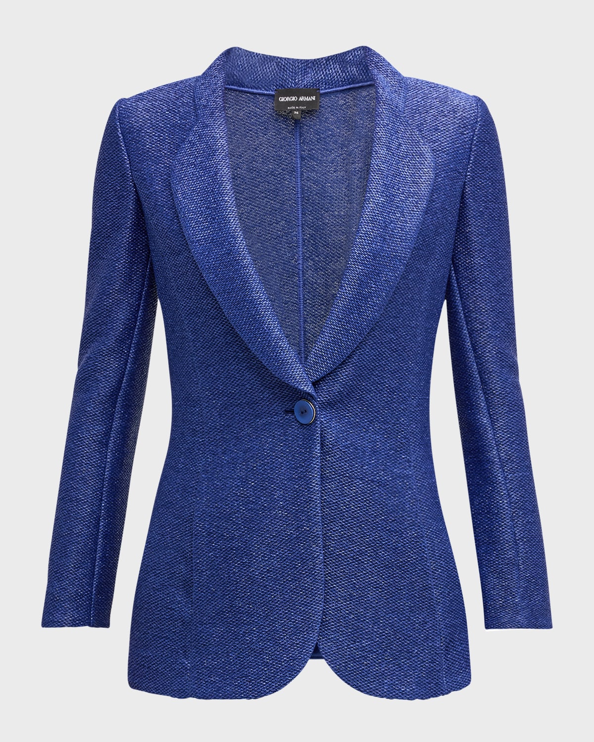 Giorgio Armani One-button Jersey Raffia Blazer In Solid Medium Blue