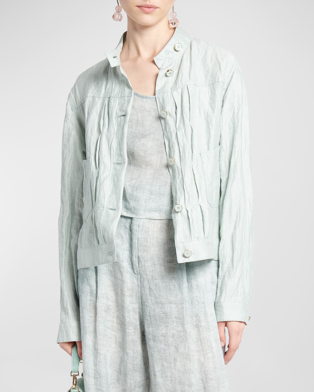 Giorgio Armani Women's Textured Cotton & Linen Jacket In Seafoam