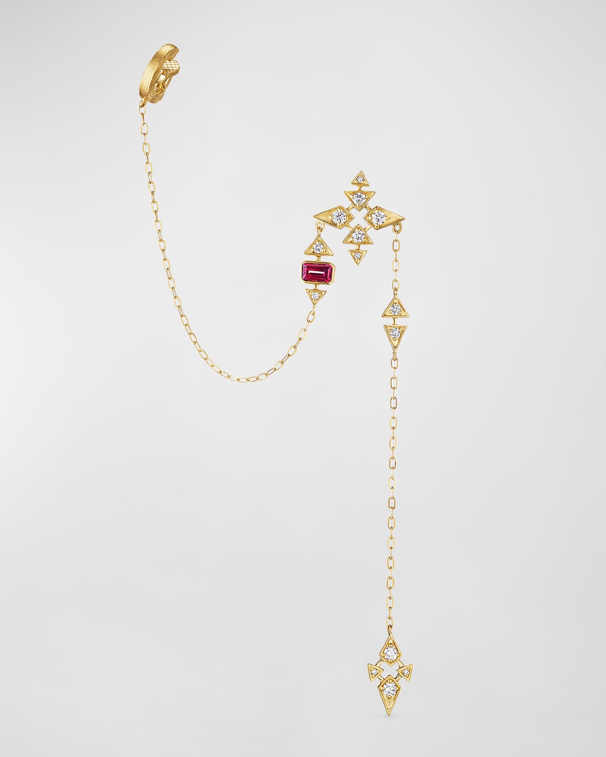 18K Onsa Yellow Gold Ear Cuff with Diamonds and Raspberry Rhodolite, Single (Left)