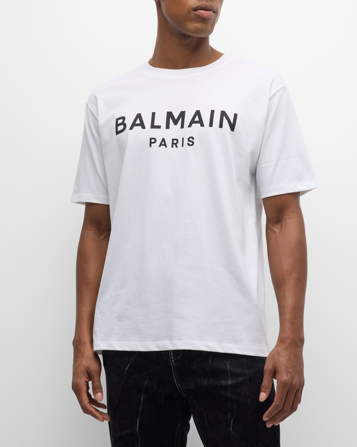 Shop Balmain Men's Logo Crew T-shirt In Pale Blue/white