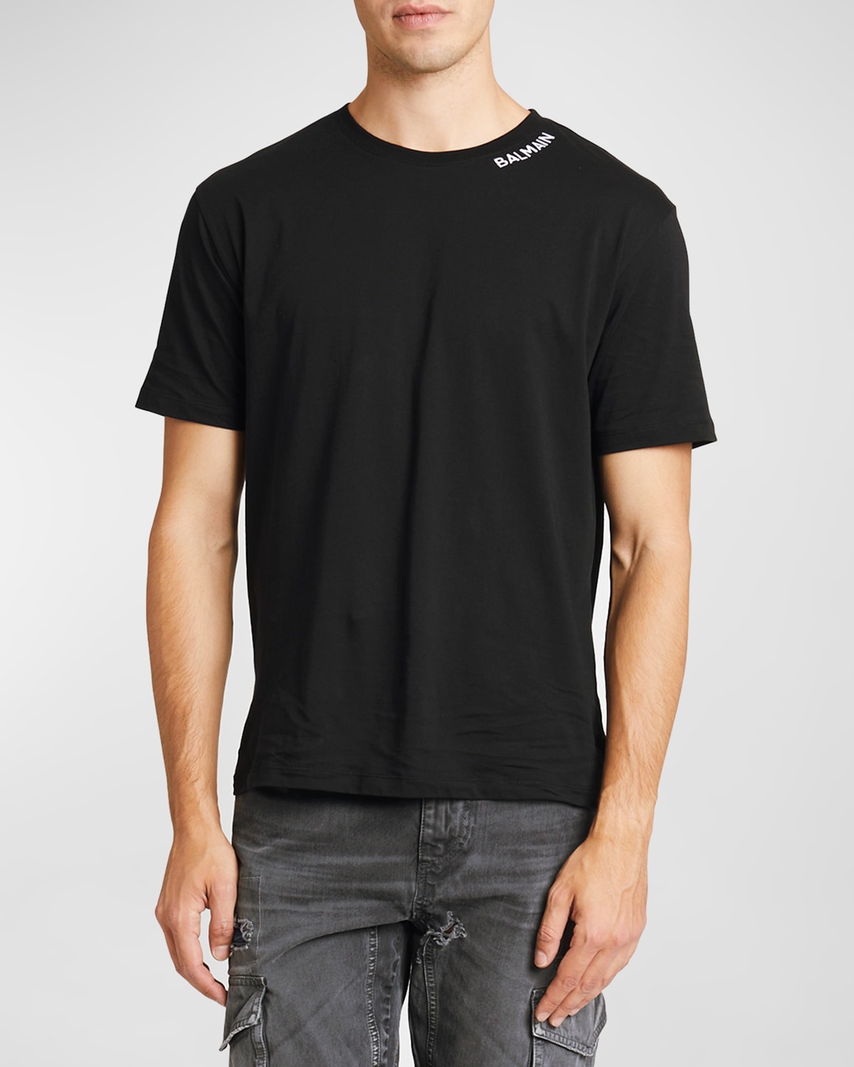Shop Balmain Men's T-shirt With Collar Logo In Glitter