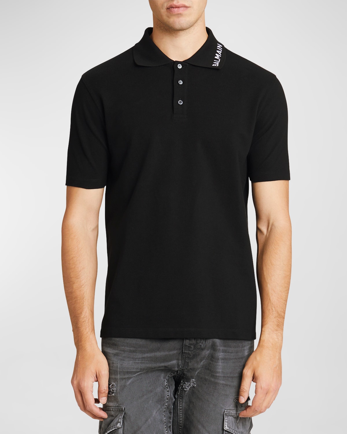 Shop Balmain Men's Polo Shirt With Collar Logo In Glitter