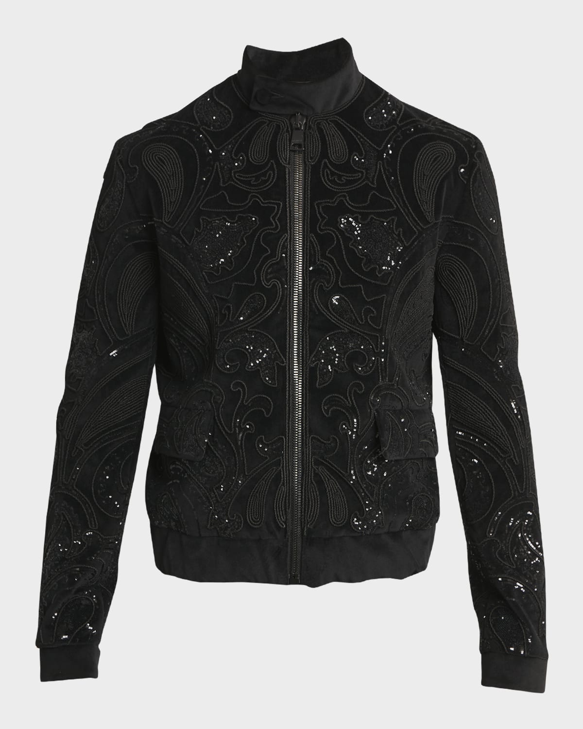 Balmain Men's Baroque Embroidered Bomber Jacket In Blk/white