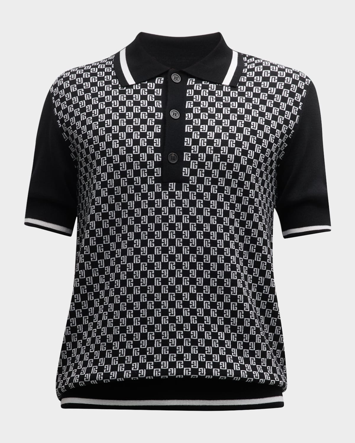 Shop Balmain Men's Mini Monogram Wool Polo Shirt In Glitter