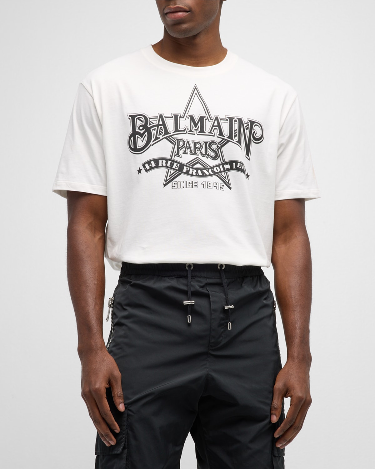 Balmain Men's Star Logo T-shirt In Cuoio/beige