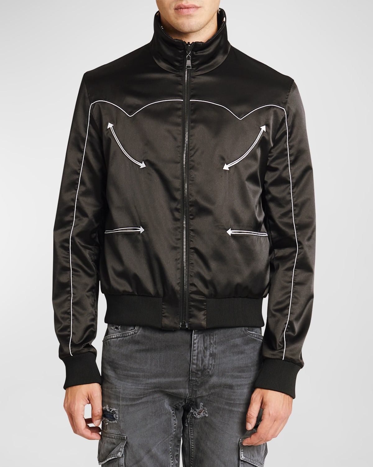 Shop Balmain Men's Reversible Western Cut And Star Bomber Jacket In Black / Ivory