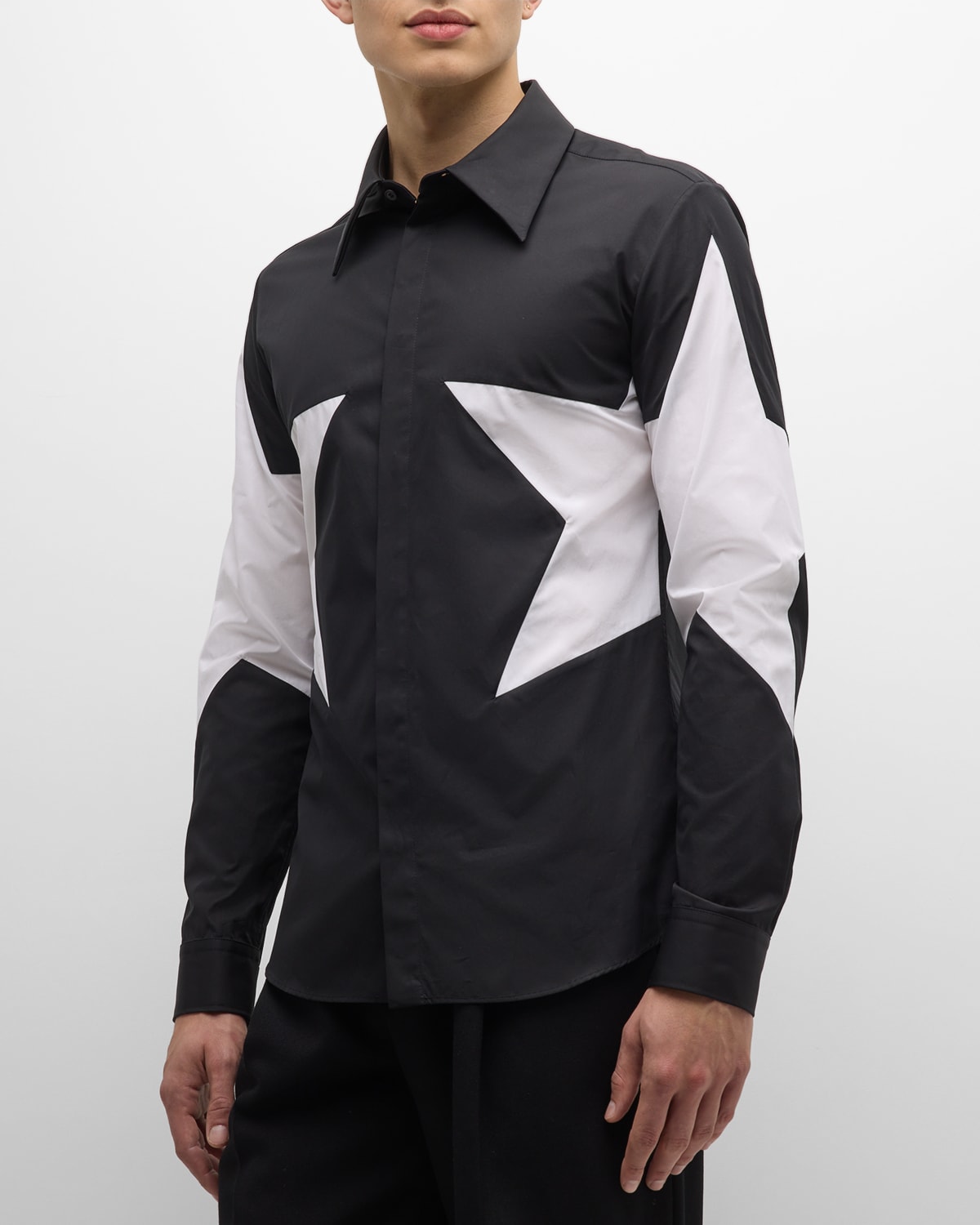 Shop Balmain Men's Star-print Dress Shirt In Glitter