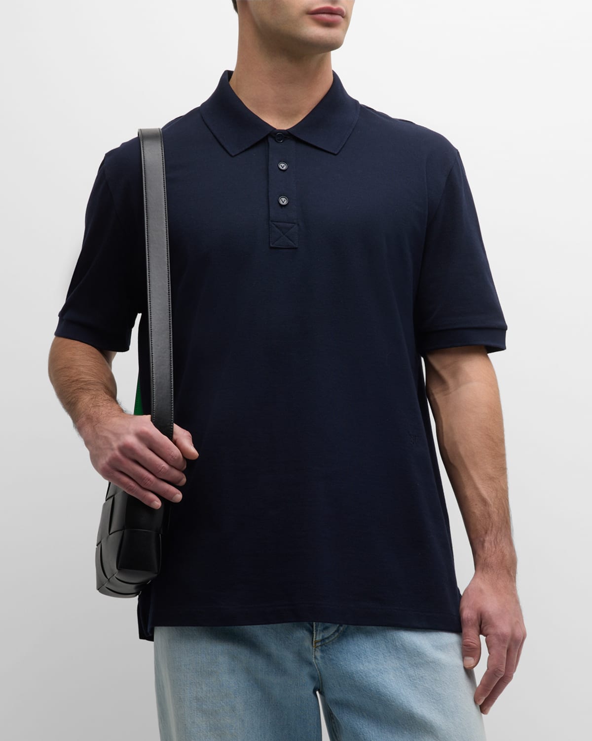 Shop Bottega Veneta Men's Cotton Pique Polo Shirt In Blue