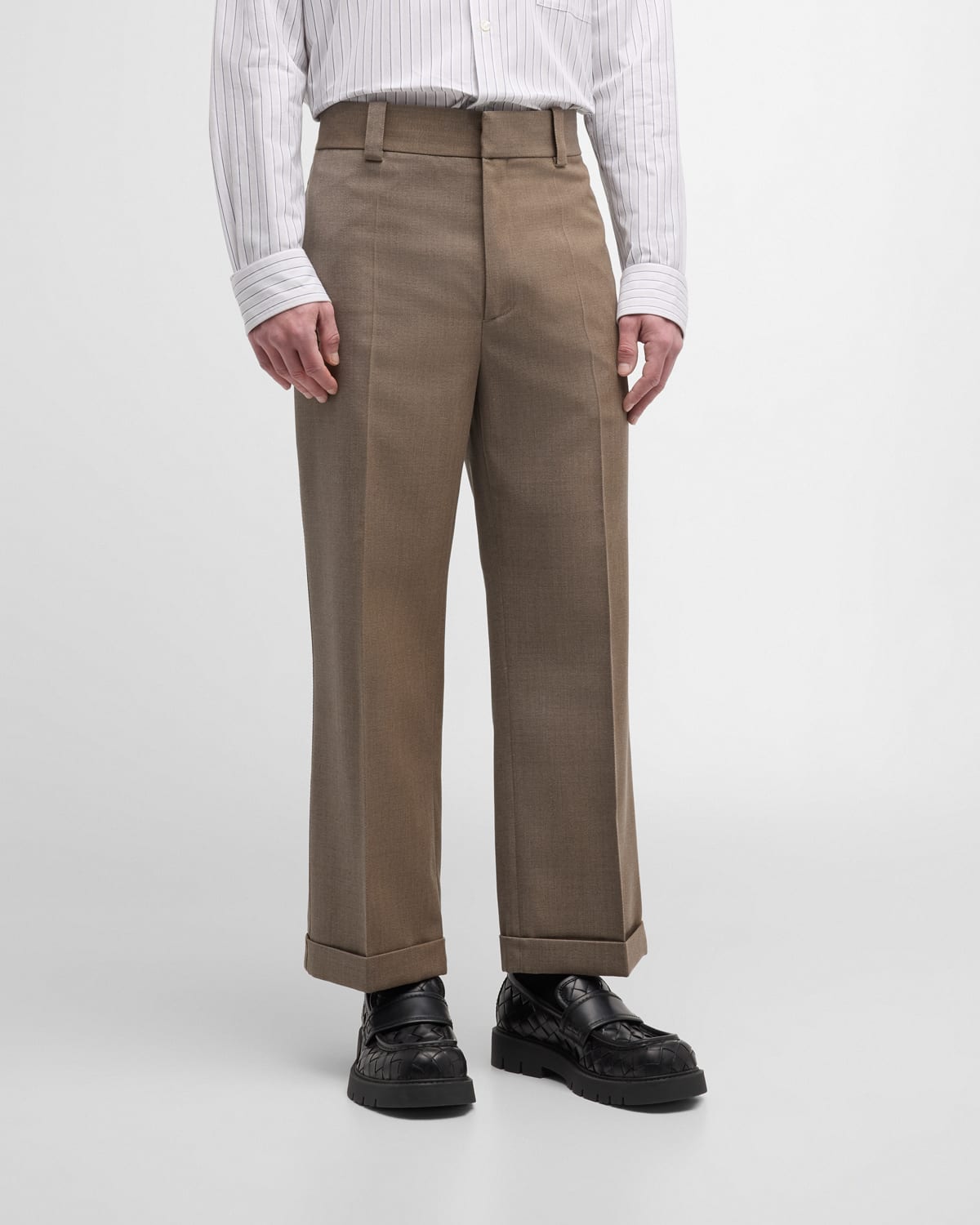 Bottega Veneta Twill Wool Straight Fit Pants With Front Pleat In Brown