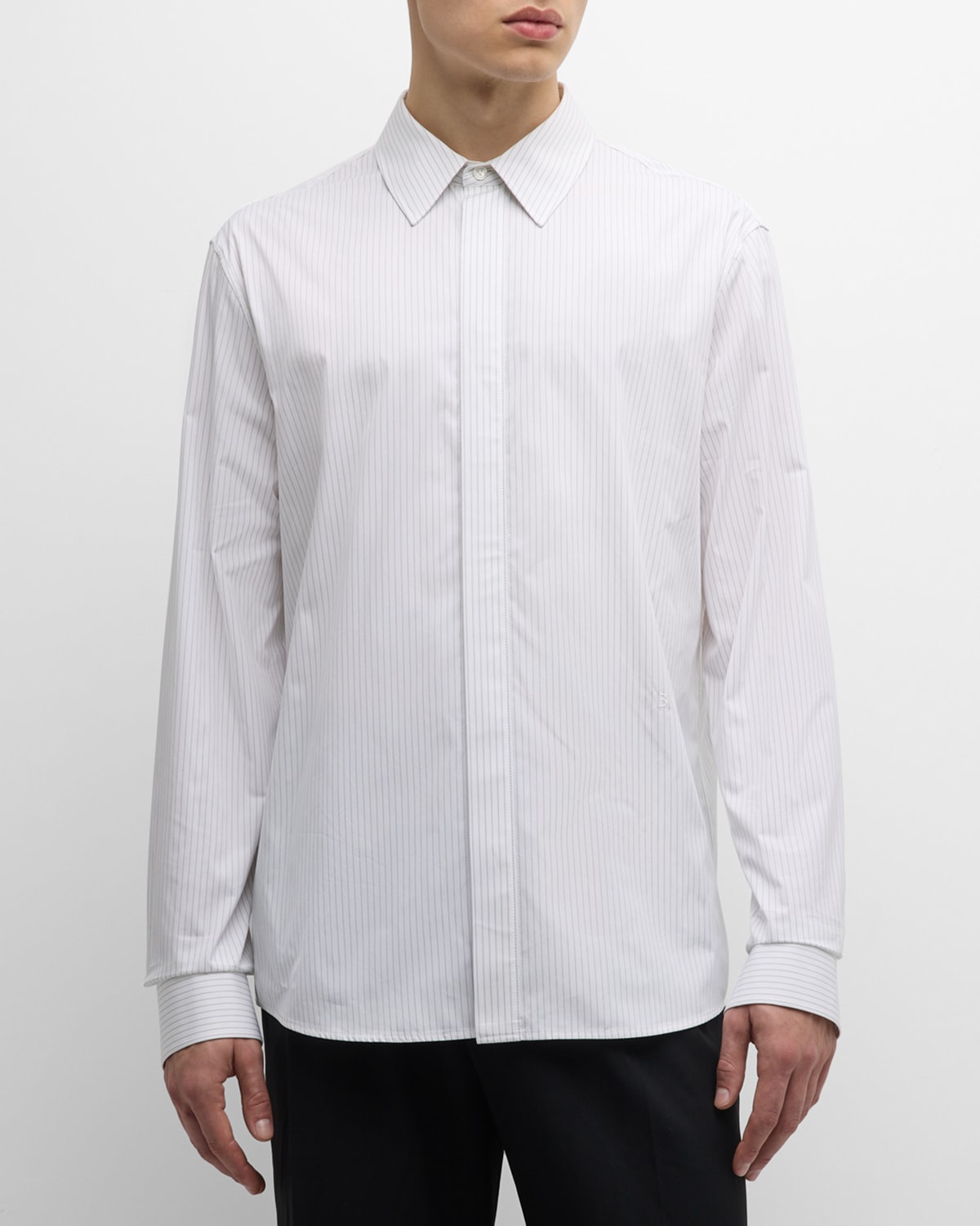 Shop Bottega Veneta Men's Narrow Pinstripe Cotton Shirt In Natural-pe