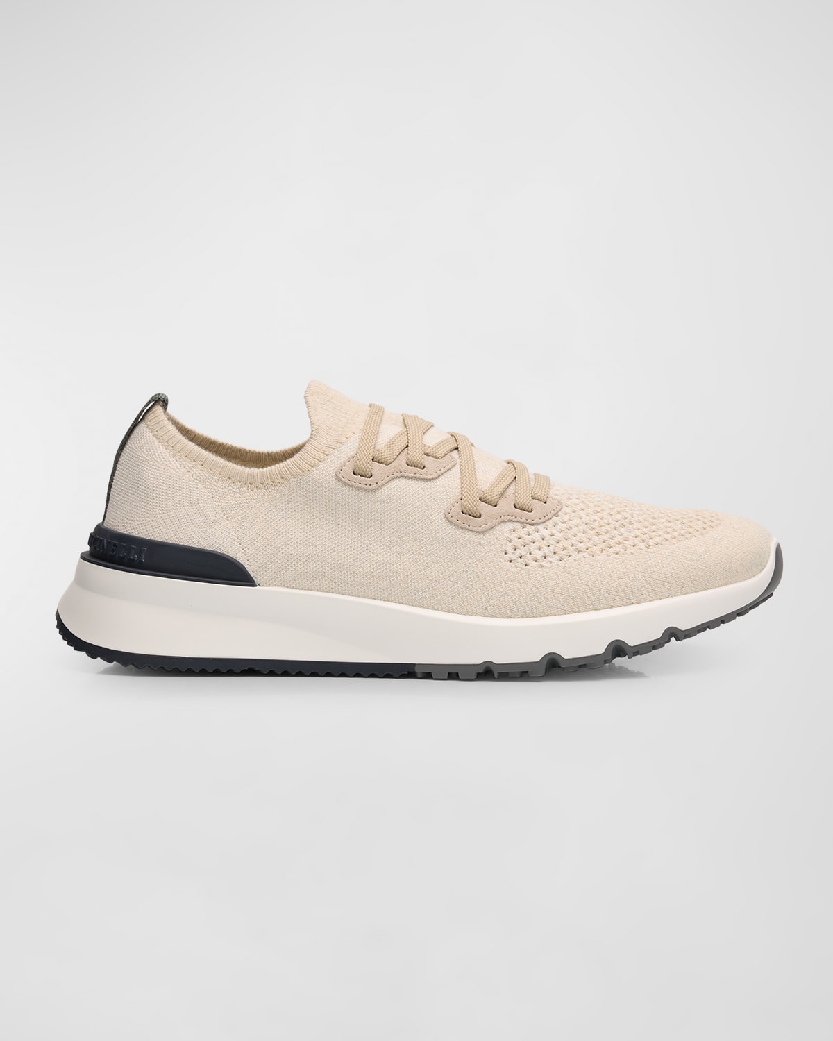 Brunello Cucinelli Mens Brand-embossed Knitted Low-top Trainers Beige In Neutral
