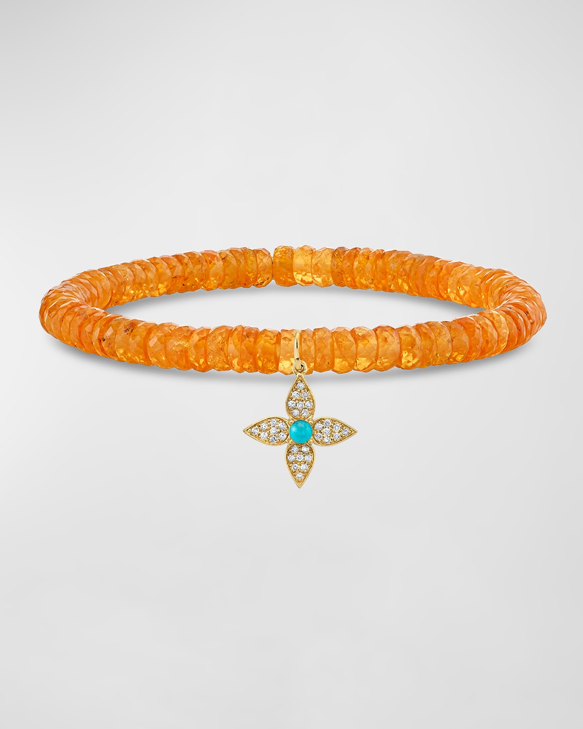 Sydney Evan Paisley Flower Charm Beaded Spessartite Bracelet In Orange