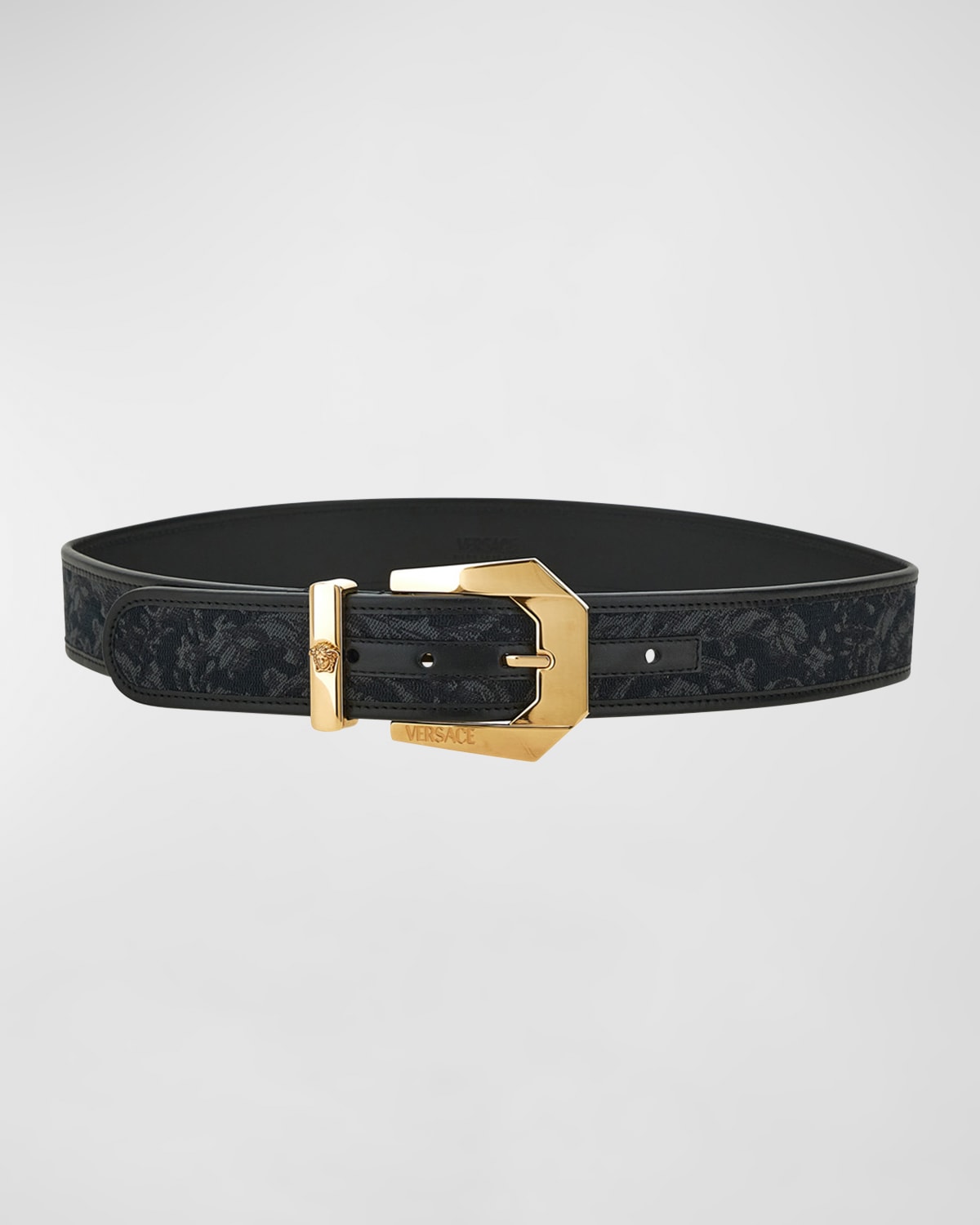 Versace Barocco Jacquard Mixed-media Belt In 2bm0v Black Black