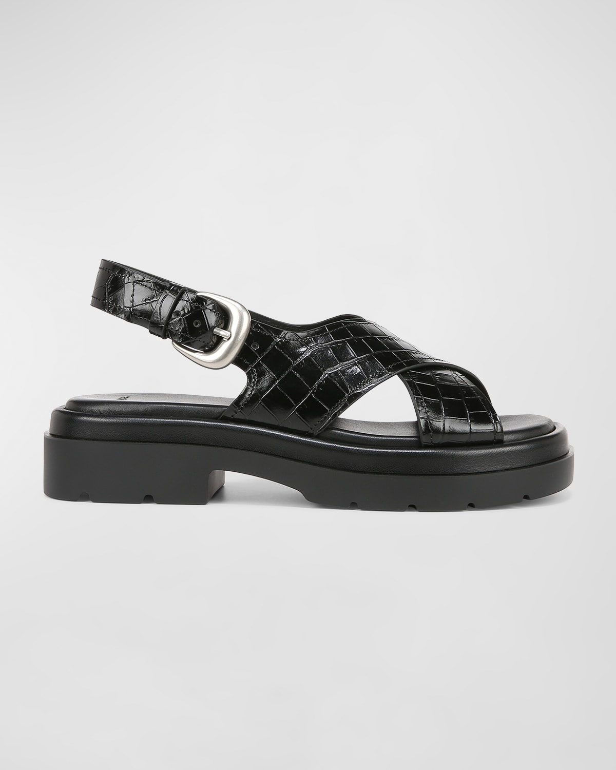 Shop Vince Helena Croco Crisscross Slingback Sandals In Black
