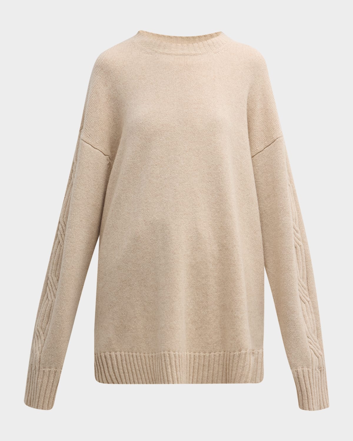 Shop Max Mara Vicini Cable-knit Sleeve Oversized Cashmere Sweater In Beige