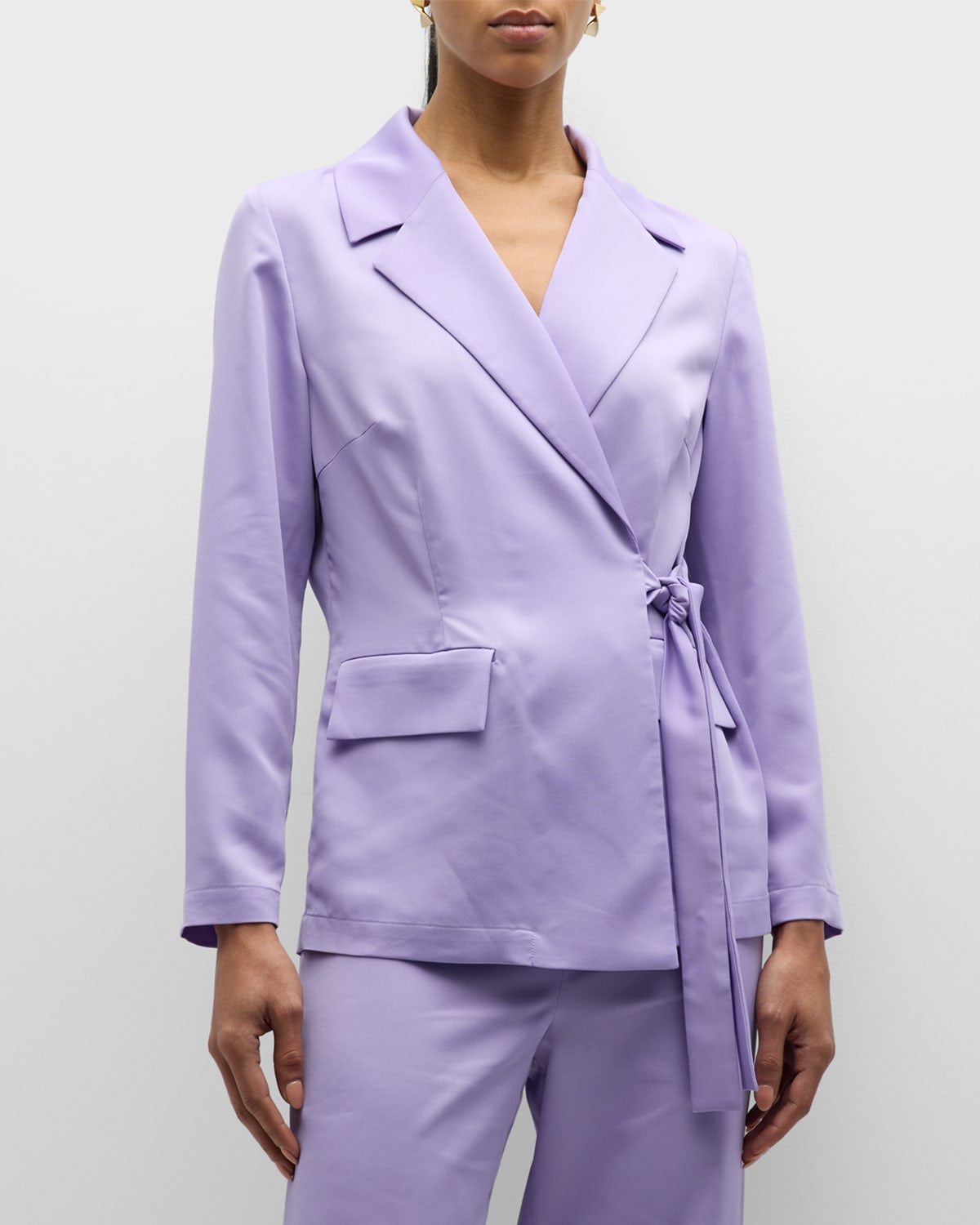 Shop Misook Notched-lapel Side-tie Wrap Blazer In Lavender Field